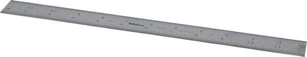 Mitutoyo - 12" Long, 1/100, 1/64, 1/50, 1/32" Graduation, Rigid Stainless Steel Rule - 16R Graduation Style, 1" Wide, Silver, Satin Chrome Finish - Eagle Tool & Supply