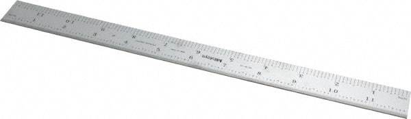 Mitutoyo - 12" Long, 1/100, 1/64, 1/32, 1/10" Graduation, Rigid Stainless Steel Rule - 5R Graduation Style, 1" Wide, Silver, Satin Chrome Finish - Eagle Tool & Supply