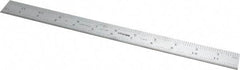 Mitutoyo - 12" Long, 1/100, 1/64, 1/32, 1/10" Graduation, Rigid Stainless Steel Rule - 5R Graduation Style, 1" Wide, Silver, Satin Chrome Finish - Eagle Tool & Supply