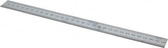 Mitutoyo - 12" Long, 1/64, 1/32" and 0.5, 1mm Graduation, Rigid Stainless Steel Rule - English/Metric Graduation Style, 1" Wide, Silver, Satin Chrome Finish - Eagle Tool & Supply