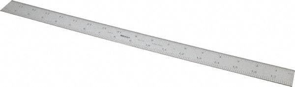 Mitutoyo - 18" Long, 1/100, 1/64, 1/32, 1/10" Graduation, Rigid Stainless Steel Rule - 5R Graduation Style, 1-3/16" Wide, Silver, Satin Chrome Finish - Eagle Tool & Supply