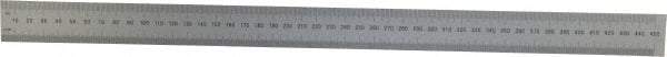 Mitutoyo - 18" Long, 1/64, 1/32" and 0.5, 1mm Graduation, Rigid Stainless Steel Rule - English/Metric Graduation Style, 1-3/16" Wide, Silver, Satin Chrome Finish - Eagle Tool & Supply