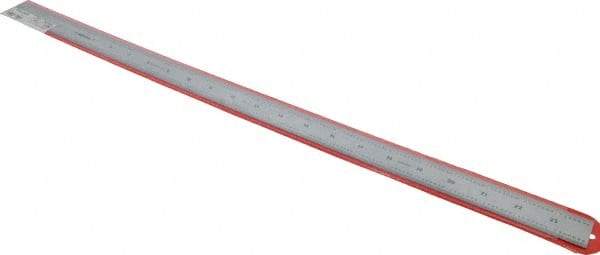 Mitutoyo - 24" Long, 1/64, 1/32, 1/16, 1/8" Graduation, Rigid Stainless Steel Rule - 4R Graduation Style, 1-3/16" Wide, Silver, Satin Chrome Finish - Eagle Tool & Supply