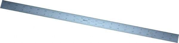Mitutoyo - 24" Long, 1/64, 1/32" and 0.5, 1mm Graduation, Rigid Stainless Steel Rule - English/Metric Graduation Style, 1-3/16" Wide, Silver, Satin Chrome Finish - Eagle Tool & Supply