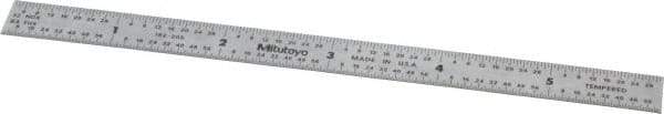 Mitutoyo - 6" Long, 1/64, 1/32" and 0.5, 1mm Graduation, Flexible Stainless Steel Rule - English/Metric Graduation Style, 1/2" Wide, Silver, Satin Chrome Finish - Eagle Tool & Supply