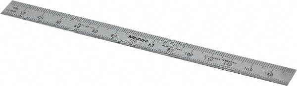 Mitutoyo - 150mm Long, 0.5, 1mm Graduation, Flexible Stainless Steel Rule - Metric Graduation Style, 1/2" Wide, Silver, Satin Chrome Finish - Eagle Tool & Supply