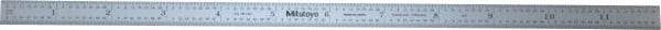 Mitutoyo - 12" Long, 1/64, 1/32, 1/16, 1/8" Graduation, Flexible Stainless Steel Rule - 4R Graduation Style, 1/2" Wide, Silver, Satin Chrome Finish - Eagle Tool & Supply