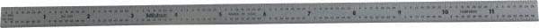 Mitutoyo - 12" Long, 1/64, 1/32" and 0.5, 1mm Graduation, Flexible Stainless Steel Rule - English/Metric Graduation Style, 1/2" Wide, Silver, Satin Chrome Finish - Eagle Tool & Supply