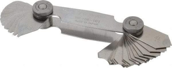 Mitutoyo - 30 Piece, 1/32 to 1/4 Inch Radius, Radius Gage Set - Style B, 1/64 Inch Graduation - Eagle Tool & Supply