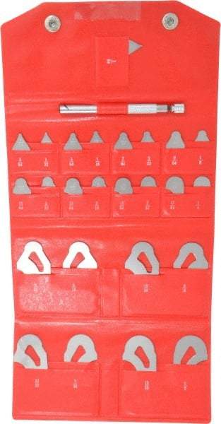 Mitutoyo - 25 Piece, 1/64 to 1/2 Inch Radius, Stainless Steel Radius Gage Set - Satin Chrome Coated - Eagle Tool & Supply