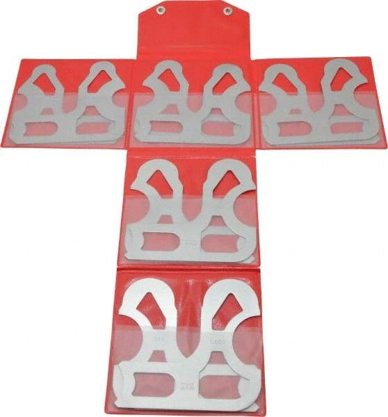 Mitutoyo - 10 Piece, 0.55 to 1 Inch Radius, Stainless Steel Radius Gage Set - Satin Chrome Coated - Eagle Tool & Supply