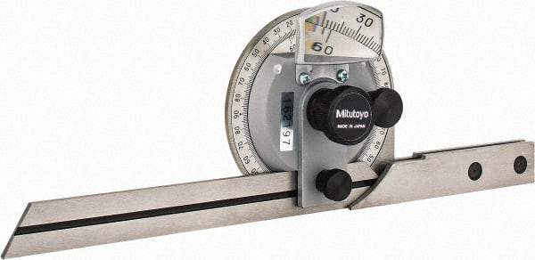 Mitutoyo - 6 Inch Long Blade, 360° Max Measurement, Bevel Protractor - Accuracy up to 5 Min, 1° Dial Graduation - Eagle Tool & Supply