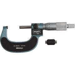 Mitutoyo - Standard Throat Electronic Outside Micrometer - Ratchet Stop Thimble, Carbide-Tipped Face - Eagle Tool & Supply