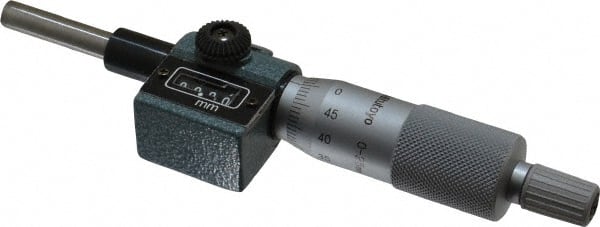 Mitutoyo - 25mm, 18mm Ratchet Stop Thimble, 6.35mm Diameter x 27mm Long Spindle, Digital Counter Mechanical Micrometer Head - Eagle Tool & Supply