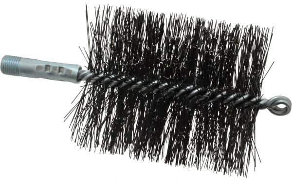 Schaefer Brush - 4-1/2" Brush Length, 3-3/4" Diam, Double Stem, Double Spiral Tube Brush - 7-1/2" Long, Tempered Steel Wire, 1/4" NPT Male Connection - Eagle Tool & Supply