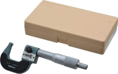 Mitutoyo - 1 Inch Max Measurement, 0.0001 Inch Graduation, Spherical Face Micrometer - Accuracy Up to 0.0002 Inch, Baked Enamel Coated, Steel Measuring Face Material, Mechanical Operation, Ratchet Stop Thimble, Ball - Eagle Tool & Supply