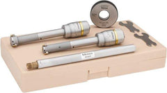 Mitutoyo - 7 Piece, 1/2 to 0.8", Carbide, TiN Coated, Hole Mechanical Inside Micrometer Set - 0.0002" Graduation, Ratchet Stop Thimble, Includes Extension, Fitted Plastic Case & (1) Setting Ring - Eagle Tool & Supply