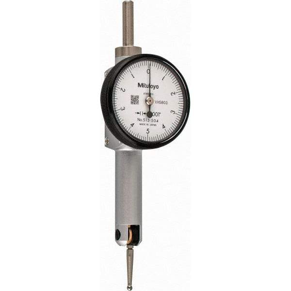 Mitutoyo - 0.01 Inch Range, 0.0001 Inch Dial Graduation, Horizontal Dial Test Indicator - 1.27 Inch White Dial, 0-5-0 Dial Reading, Accurate to 0.0002 Inch - Eagle Tool & Supply