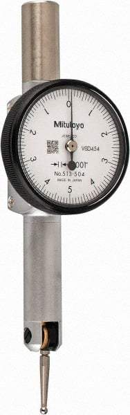 Mitutoyo - 0.01 Inch Range, 0.0001 Inch Dial Graduation, Horizontal Dial Test Indicator - 1.27 Inch White Dial, 0-5-0 Dial Reading, Accurate to 0.0002 Inch - Eagle Tool & Supply