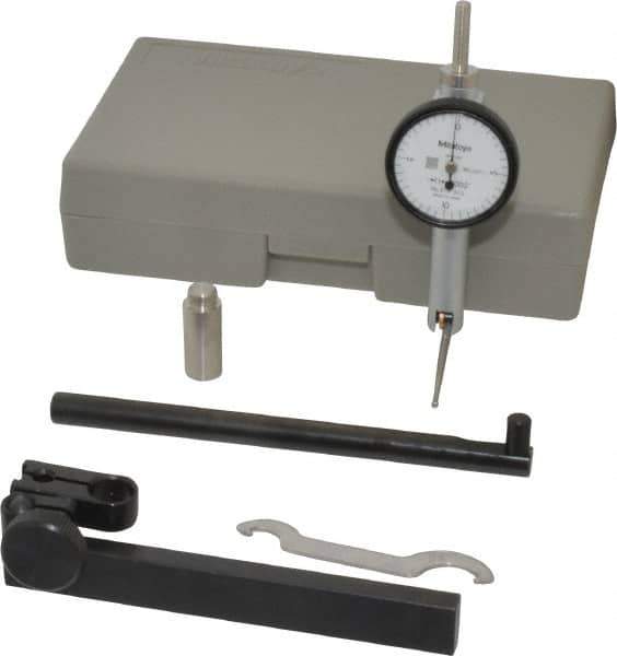 Mitutoyo - 0.02 Inch Range, 0.0005 Inch Dial Graduation, Horizontal Dial Test Indicator - 1.27 Inch White Dial, 0-10-0 Dial Reading, Accurate to 0.0005 Inch - Eagle Tool & Supply