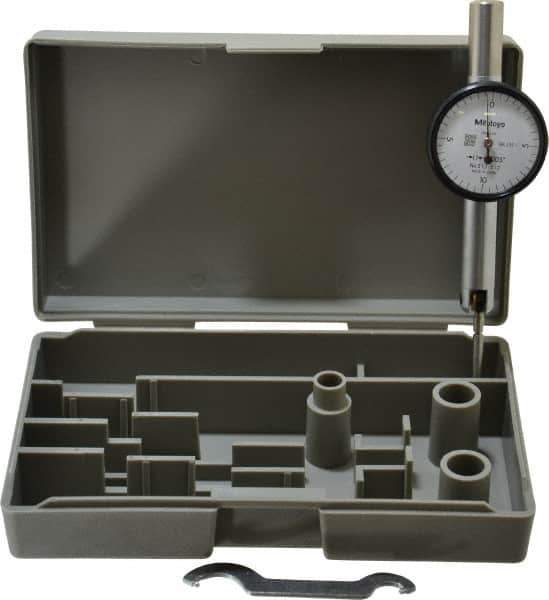 Mitutoyo - 0.02 Inch Range, 0.0005 Inch Dial Graduation, Horizontal Dial Test Indicator - 1.27 Inch White Dial, 0-10-0 Dial Reading, Accurate to 0.0005 Inch - Eagle Tool & Supply