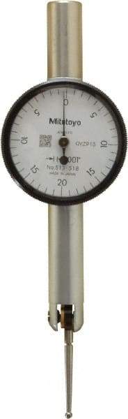 Mitutoyo - 0.04 Inch Range, 0.001 Inch Dial Graduation, Horizontal Dial Test Indicator - 1.27 Inch White Dial, 0-20-0 Dial Reading, Accurate to 0.001 Inch - Eagle Tool & Supply