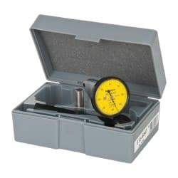 Mitutoyo - 0.03 Inch Range, 0.0005 Inch Dial Graduation, Vertical Dial Test Indicator - 1.5748 Inch White Dial, 0-15-0 Dial Reading, Accurate to 0.0005 Inch - Eagle Tool & Supply