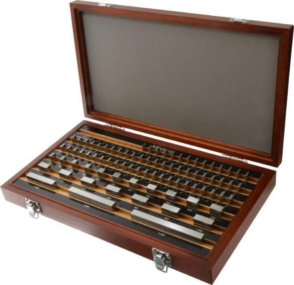 Mitutoyo - 81 Piece, 0.05 to 4", Grade 00, Steel Gage Block Set - Rectangular, 3µ (0.05-1"), 4µ (2"), 6µ (4") Tolerance - Eagle Tool & Supply