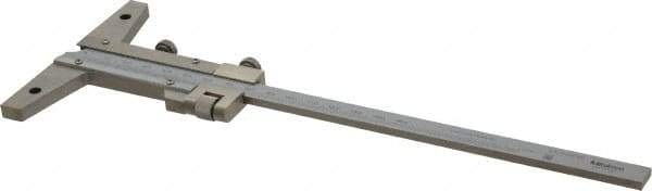 Mitutoyo - 0 to 150mm Measurement Range, 260mm Rule Length, 4 Inch Base Length, Vernier Depth Gage - 0.02mm Graduation, Accurate to 0.03mm, Stainless Steel, Satin Chrome Coated - Eagle Tool & Supply