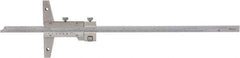 Mitutoyo - 0 to 12 Inch Measurement Range, 410mm Rule Length, 4 Inch Base Length, Vernier Depth Gage - 0.001 Inch Graduation, Accurate to 0.0015 Inch, Stainless Steel, Satin Chrome Coated - Eagle Tool & Supply