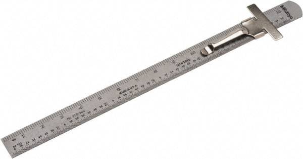 Mitutoyo - 6" Long, 1/64" and 1mm Graduation, Flexible Steel Rule - English/Metric Graduation Style, 1/2" Wide, Silver, Satin Chrome Finish - Eagle Tool & Supply