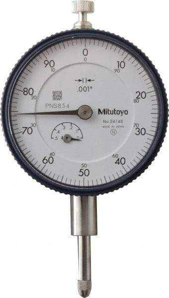 Mitutoyo - 1/2" Range, 0-100 Dial Reading, 0.001" Graduation Dial Drop Indicator - 2-1/4" Dial, 0.1" Range per Revolution, 0.001" Accuracy, Revolution Counter - Eagle Tool & Supply