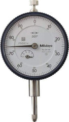 Mitutoyo - 1/2" Range, 0-100 Dial Reading, 0.001" Graduation Dial Drop Indicator - 2-1/4" Dial, 0.1" Range per Revolution, 0.001" Accuracy, Revolution Counter - Eagle Tool & Supply