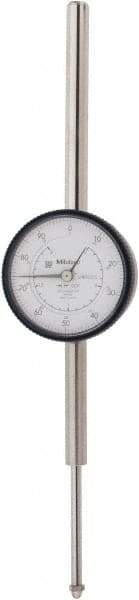 Mitutoyo - 2" Range, 0-100 Dial Reading, 0.001" Graduation Dial Drop Indicator - 2-3/16" Dial, 1" Range per Revolution, 0.003" Accuracy, Revolution Counter - Eagle Tool & Supply