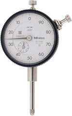 Mitutoyo - 1" Range, 100-0 Dial Reading, 0.001" Graduation Dial Drop Indicator - 2-1/4" Dial, 0.1" Range per Revolution, 0.002" Accuracy, Revolution Counter - Eagle Tool & Supply