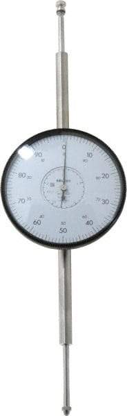 Mitutoyo - 3" Range, 0-100 Dial Reading, 0.001" Graduation Dial Drop Indicator - 3-5/8" Dial, 0.1" Range per Revolution, 0.001" Accuracy, Revolution Counter - Eagle Tool & Supply