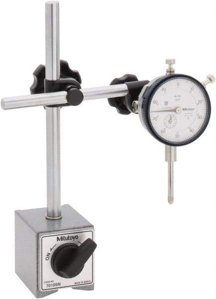 Mitutoyo - 0.001" Graduation, 1" Max Meas, 0-100 Dial Reading, Dial Indicator & Base Kit - 58mm Base Length x 50mm Base Width x 55mm Base Height - Eagle Tool & Supply