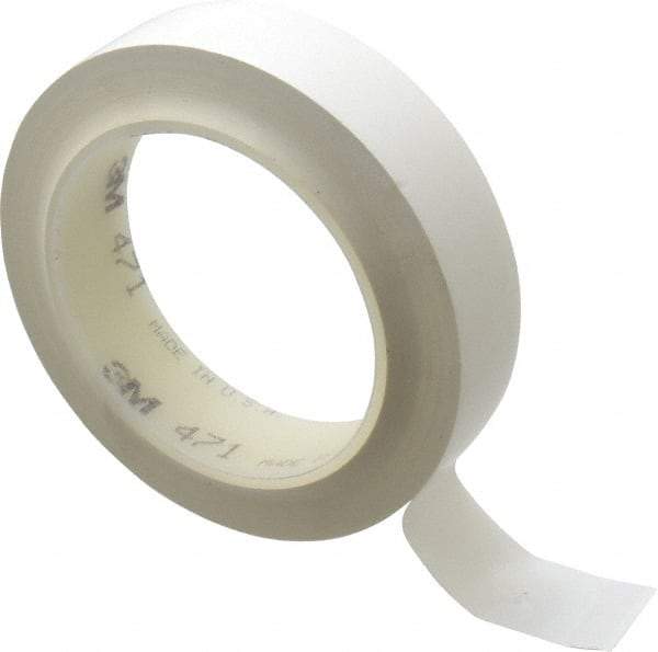 3M - White Solid Color Vinyl Tape - 1" Wide x 108' Long x 5.2 mil Thick, General Traffic - Eagle Tool & Supply