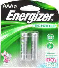 Energizer - Size AAA, NiMH, 2 Pack, Standard Battery - 1.2 Volts, Flat Terminal, ANSI Regulated - Eagle Tool & Supply