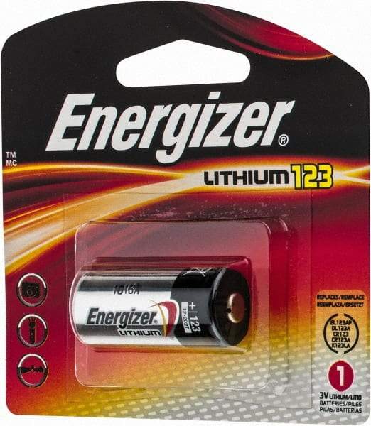 Energizer - Size 123, Lithium, Photo Battery - 3 Volts, Flat Terminal, CR17345, ANSI, IEC Regulated - Eagle Tool & Supply