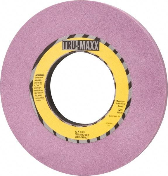 Tru-Maxx - 12" Diam x 5" Hole x 1" Thick, K Hardness, 60 Grit Surface Grinding Wheel - Aluminum Oxide, Type 1, Medium Grade, 2,705 Max RPM, Vitrified Bond, No Recess - Eagle Tool & Supply