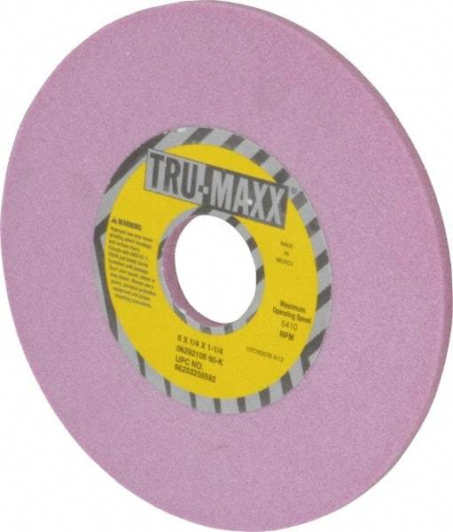Tru-Maxx - 6" Diam x 1-1/4" Hole x 1/4" Thick, K Hardness, 60 Grit Surface Grinding Wheel - Aluminum Oxide, Type 1, Medium Grade, 5,410 Max RPM, Vitrified Bond, No Recess - Eagle Tool & Supply