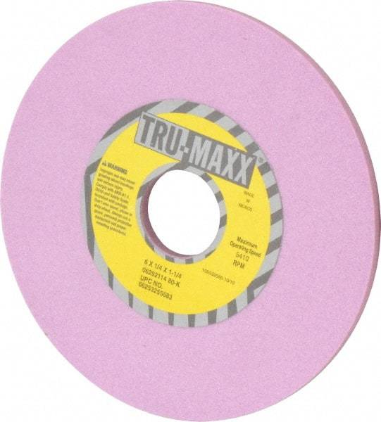 Tru-Maxx - 6" Diam x 1-1/4" Hole x 1/4" Thick, K Hardness, 80 Grit Surface Grinding Wheel - Aluminum Oxide, Type 1, Medium Grade, 5,410 Max RPM, Vitrified Bond, No Recess - Eagle Tool & Supply