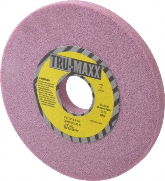 Tru-Maxx - 6" Diam x 1-1/4" Hole x 1/2" Thick, K Hardness, 46 Grit Surface Grinding Wheel - Aluminum Oxide, Type 1, Coarse Grade, 5,410 Max RPM, Vitrified Bond, No Recess - Eagle Tool & Supply