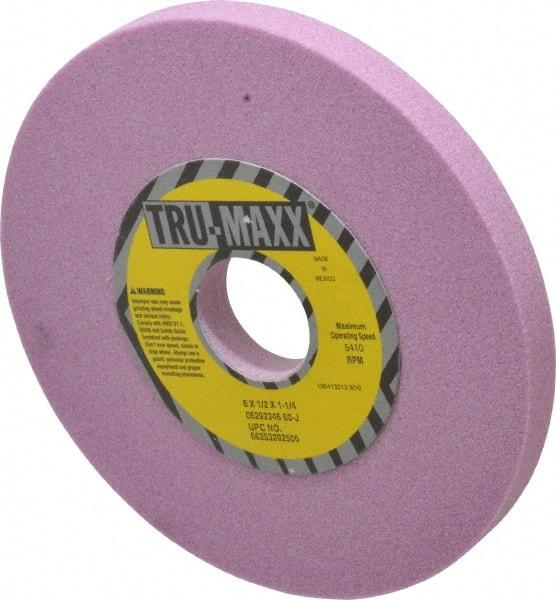 Tru-Maxx - 6" Diam x 1-1/4" Hole x 1/2" Thick, J Hardness, 60 Grit Surface Grinding Wheel - Aluminum Oxide, Type 1, Medium Grade, 5,410 Max RPM, Vitrified Bond, No Recess - Eagle Tool & Supply