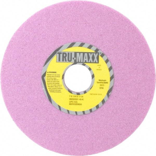 Tru-Maxx - 7" Diam x 1-1/4" Hole x 1/4" Thick, K Hardness, 46 Grit Surface Grinding Wheel - Aluminum Oxide, Type 1, Coarse Grade, 3,600 Max RPM, Vitrified Bond, No Recess - Eagle Tool & Supply