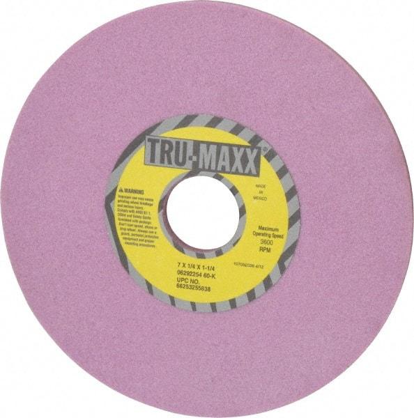 Tru-Maxx - 7" Diam x 1-1/4" Hole x 1/4" Thick, K Hardness, 60 Grit Surface Grinding Wheel - Aluminum Oxide, Type 1, Medium Grade, 3,600 Max RPM, Vitrified Bond, No Recess - Eagle Tool & Supply