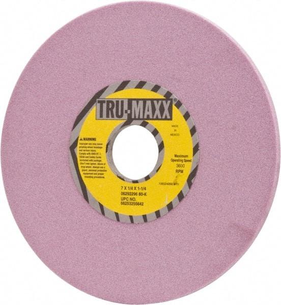 Tru-Maxx - 7" Diam x 1-1/4" Hole x 1/4" Thick, K Hardness, 80 Grit Surface Grinding Wheel - Aluminum Oxide, Type 1, Medium Grade, 3,600 Max RPM, Vitrified Bond, No Recess - Eagle Tool & Supply