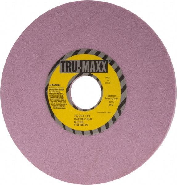 Tru-Maxx - 7" Diam x 1-1/4" Hole x 1/4" Thick, H Hardness, 100 Grit Surface Grinding Wheel - Aluminum Oxide, Type 1, Fine Grade, 3,600 Max RPM, Vitrified Bond, No Recess - Eagle Tool & Supply