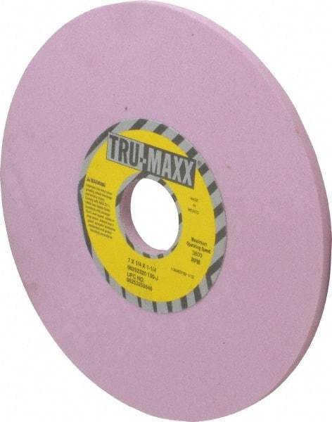 Tru-Maxx - 7" Diam x 1-1/4" Hole x 1/4" Thick, J Hardness, 100 Grit Surface Grinding Wheel - Aluminum Oxide, Type 1, Fine Grade, 3,600 Max RPM, Vitrified Bond, No Recess - Eagle Tool & Supply